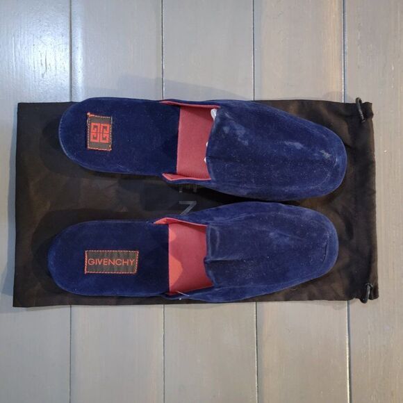 Givenchy Blue Velvet Slip On Closed Toe Flat Mule Clog Slippers size large Givenchy Blue Velvet Slip On Closed Toe Flat Mule Clog  main image 4